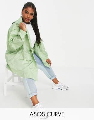 Пальто и куртки Куртка-дождевик мятного цвета с четырьмя карманами ASOS DESIGN Curve-Зеленый цвет
