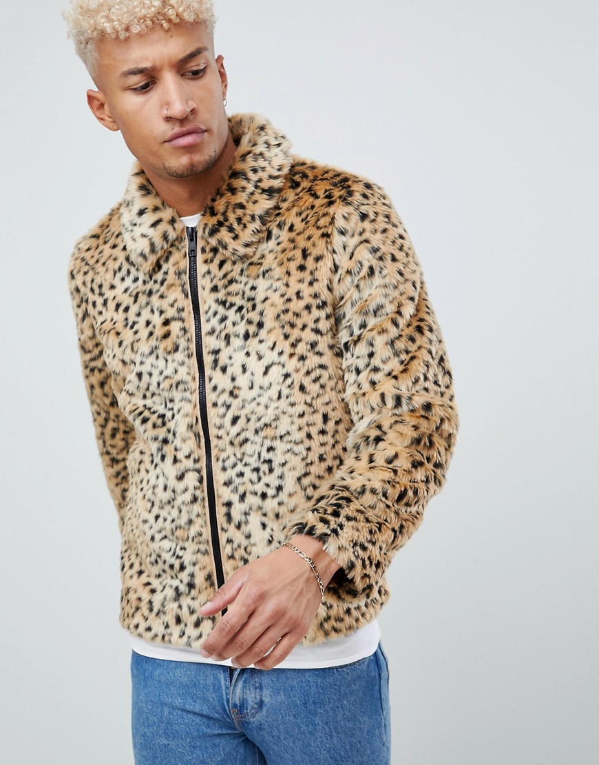фото Куртка из искусственного меха с леопардовым принтом asos design-светло-коричневый
