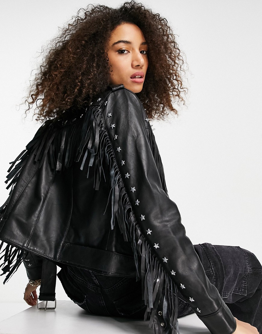 фото Куртка из натуральной кожи с бахромой barney's originals-черный цвет barneys originals