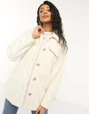 Куртки и пальто  Asos Куртка-рубашка из искусственного меха Threadbare Kaila-Белый