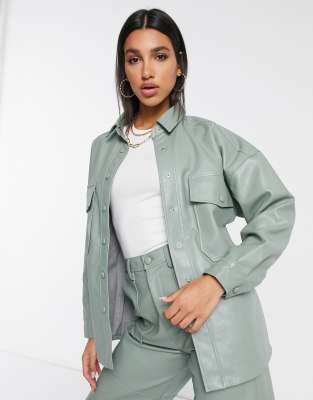 Кожаные куртки Куртка-рубашка из искусственной кожи в стиле oversize от комплекта Neon Rose-Зеленый