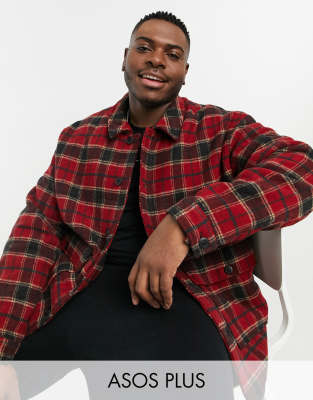Куртка-рубашка из искусственной шерсти в красную шотландскую клетку ASOS DESIGN Plus-Красный