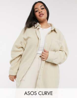 Куртка-рубашка кремового цвета ASOS DESIGN Curve-Белый