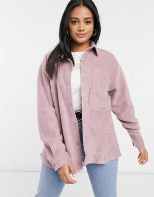 Куртки и пальто Куртка-рубашка в стиле oversized из флиса ASOS DESIGN-Розовый