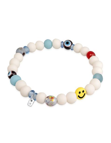 Kuzzoi - Bracciale da uomo con perline in resina con faccine sorridenti in argento sterling 925 - view 1