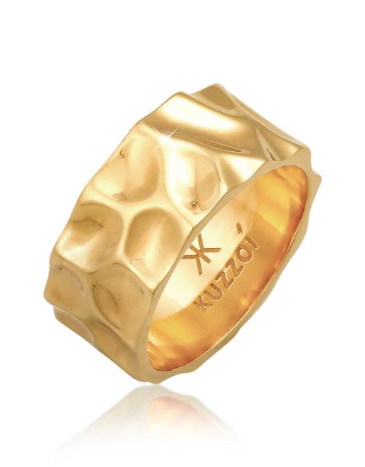 Kuzzoi - Brede ring met gehamerde gebruikte look van 925 sterling zilver in goud, 2 van 3