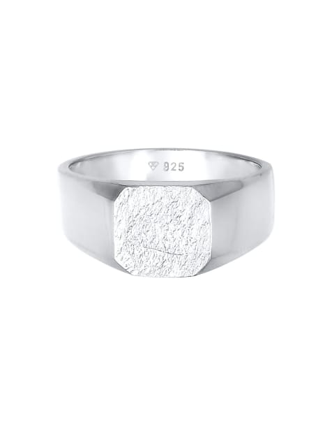 Kuzzoi - Chevalière basique en argent massif 925 avec détail carré texturé - Argenté mat - view 1