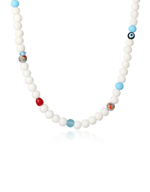 Kuzzoi - Collier en argent massif 925 avec perles de verres et perle colorée façon smiley - Blanc