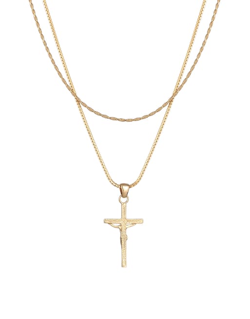 Kuzzoi - Colliers à superposer en argent massif 925 avec pendentif croix et maillons corde - Doré, 3 de 3