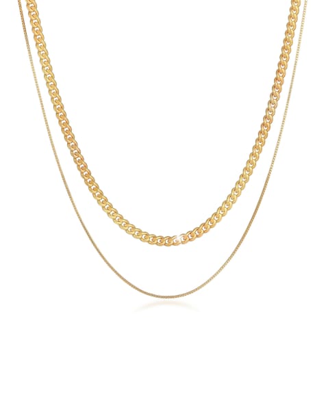 Kuzzoi – Set für Herren mit Halsketten aus 925er-Sterlingsilber in Gold-Optik mit Panzerkette und Venezianerkette - view 1