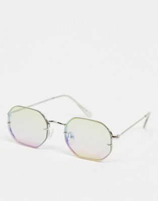 Квадратные солнцезащитные очки без оправы с розовыми линзами ASOS DESIGN