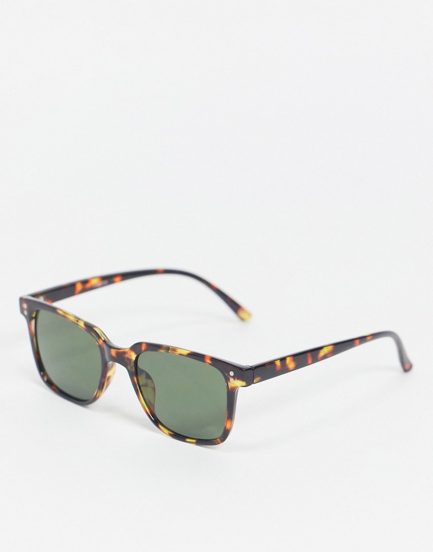 фото Квадратные солнцезащитные очки в черепаховой оправе с зелеными стеклами asos design-коричневый цвет