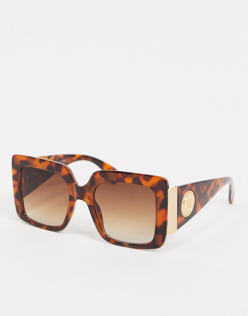 фото Квадратные солнцезащитные очки в крупной черепаховой оправе river island-коричневый