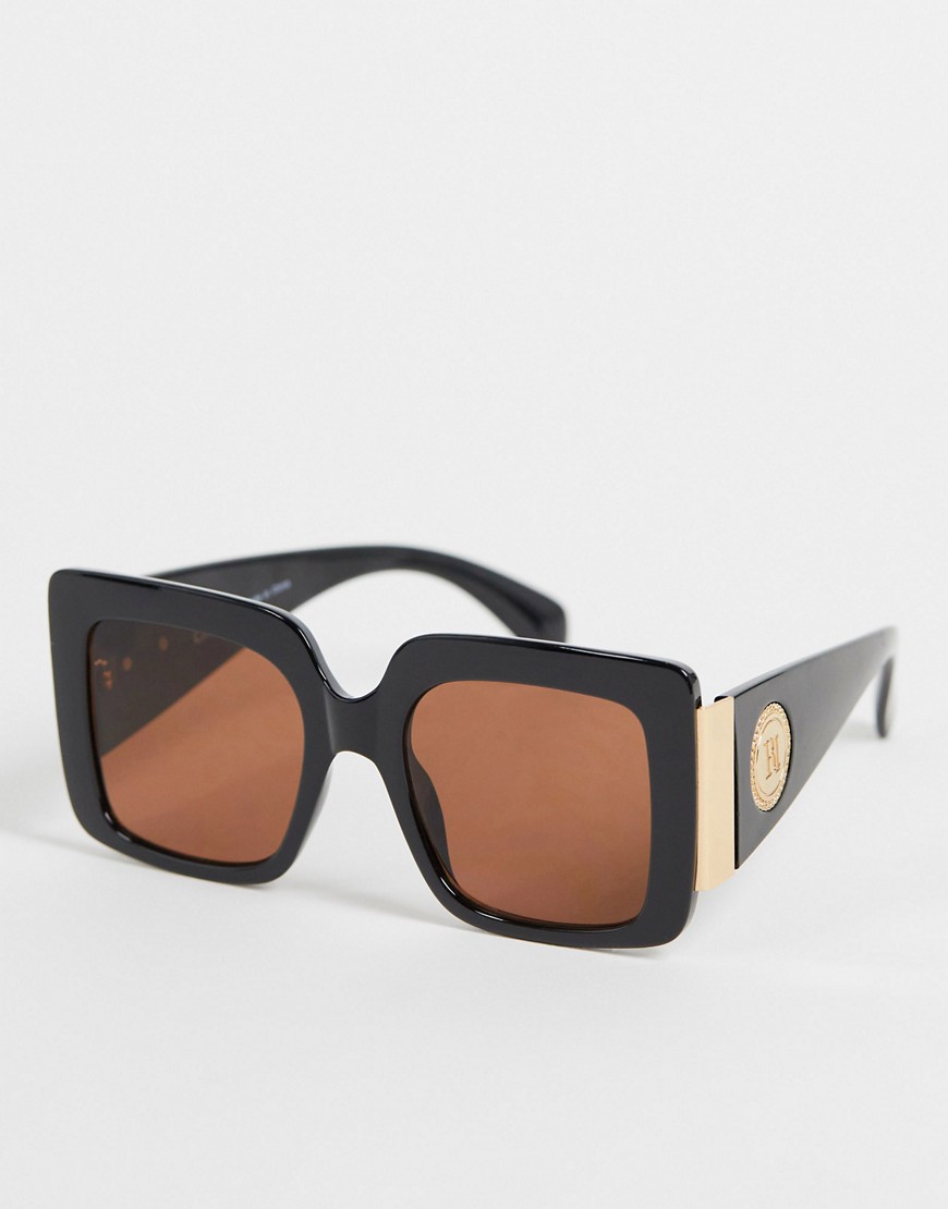 фото Квадратные солнцезащитные очки в крупной черной оправе в стиле oversized river island-черный