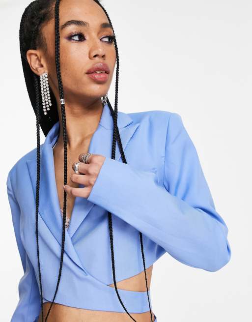 Kyo - Blazer court d'ensemble croisé noué dans le dos - Bleuet