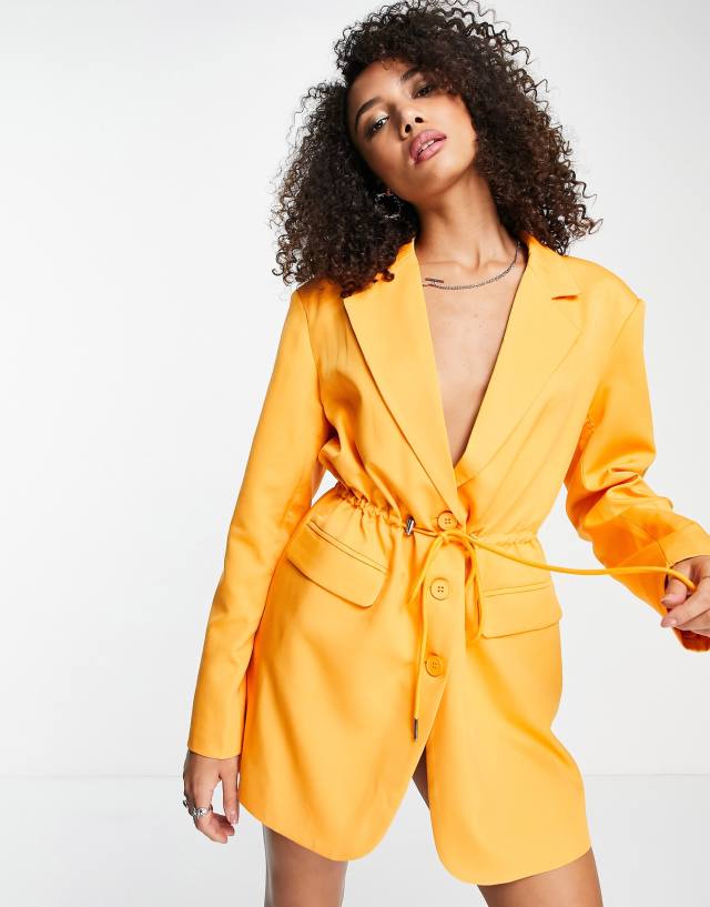 Kyo blazer dress with drawstring waist detail in orange