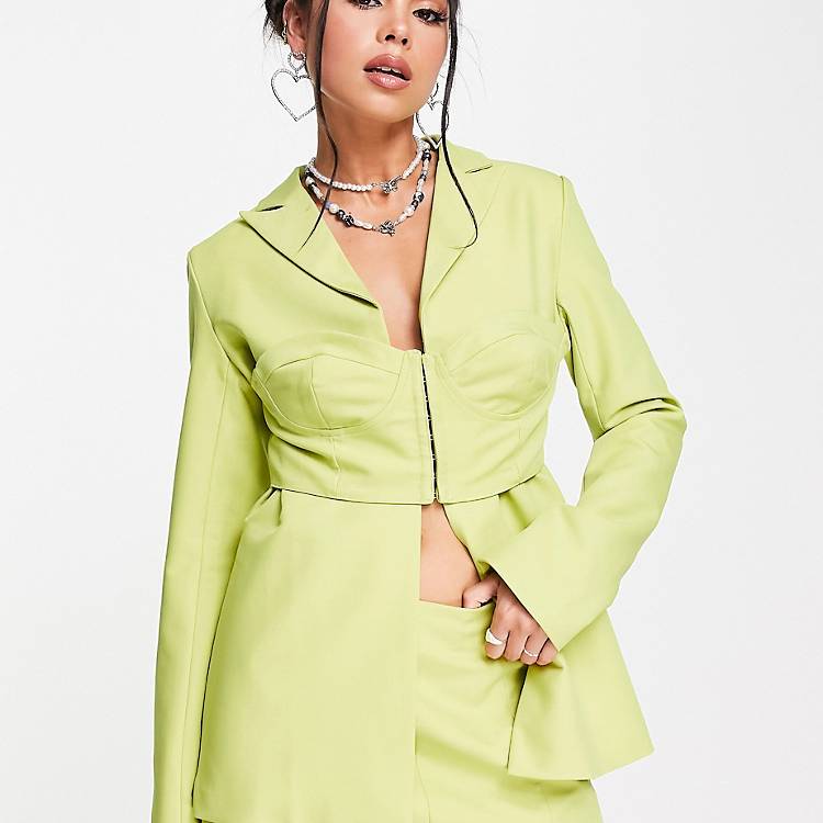 The Brand corset overlay longline blazer in lime part of a set Asos Women Clothing Underwear Bras Corsets 
