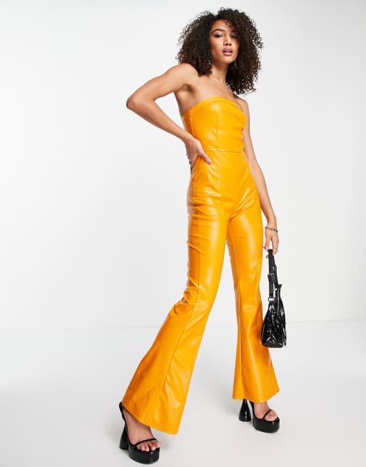 Zara FAUX LEATHER LONG JUMPSUIT