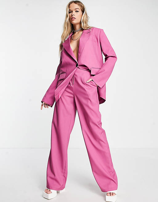 Kyo oversized wide leg tailored pants in pink pinstripe (part of a set)