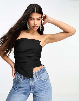 KYO Kyo The Brand bandeau asymmetric ruched detail top in black