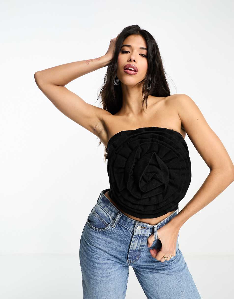 Kyo The Brand bandeau denim corsage detail corset top in black