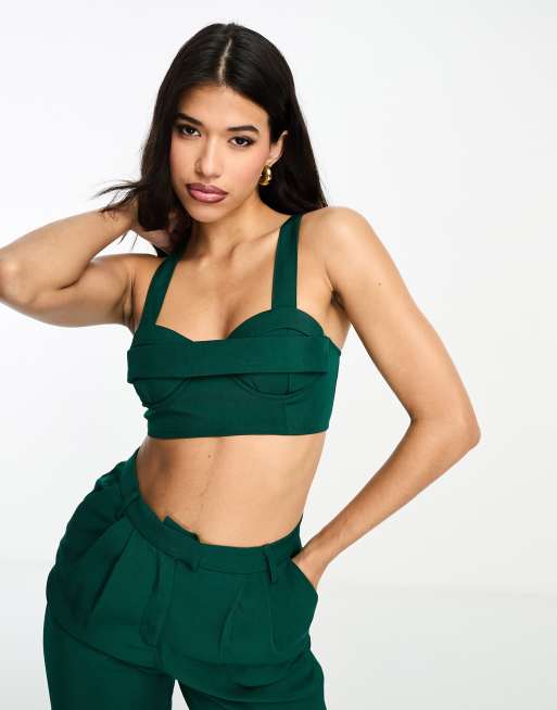 Emerald Green Bow Mesh Asymmetric Lingerie Set