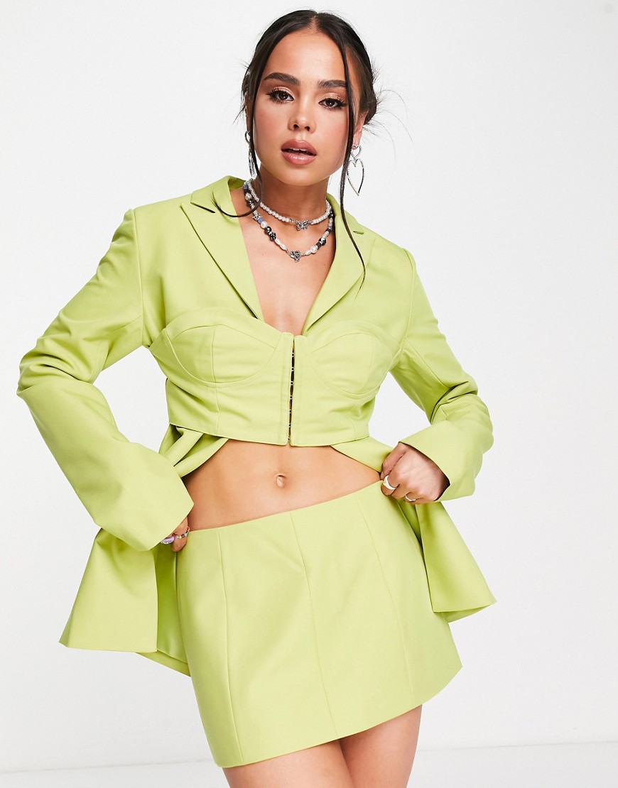 Kyo The Brand corset low waist mini skirt co-ord in lime-Green