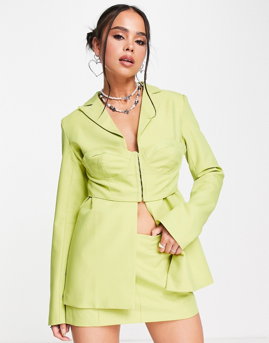 Kyo The Brand corset overlay longline blazer co-ord in lime-Green