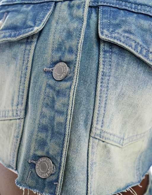 Kyo The Brand - Cropped denimjakke i blå bleget vask - Del af sæt, 3 af 4