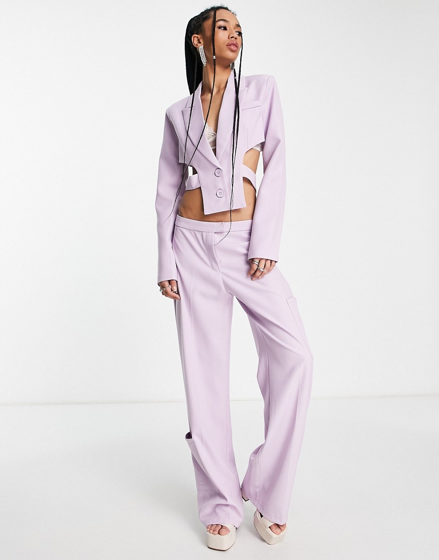 Kyo The Brand cut out backless cropped blazer in lilac - part of a set-Purple