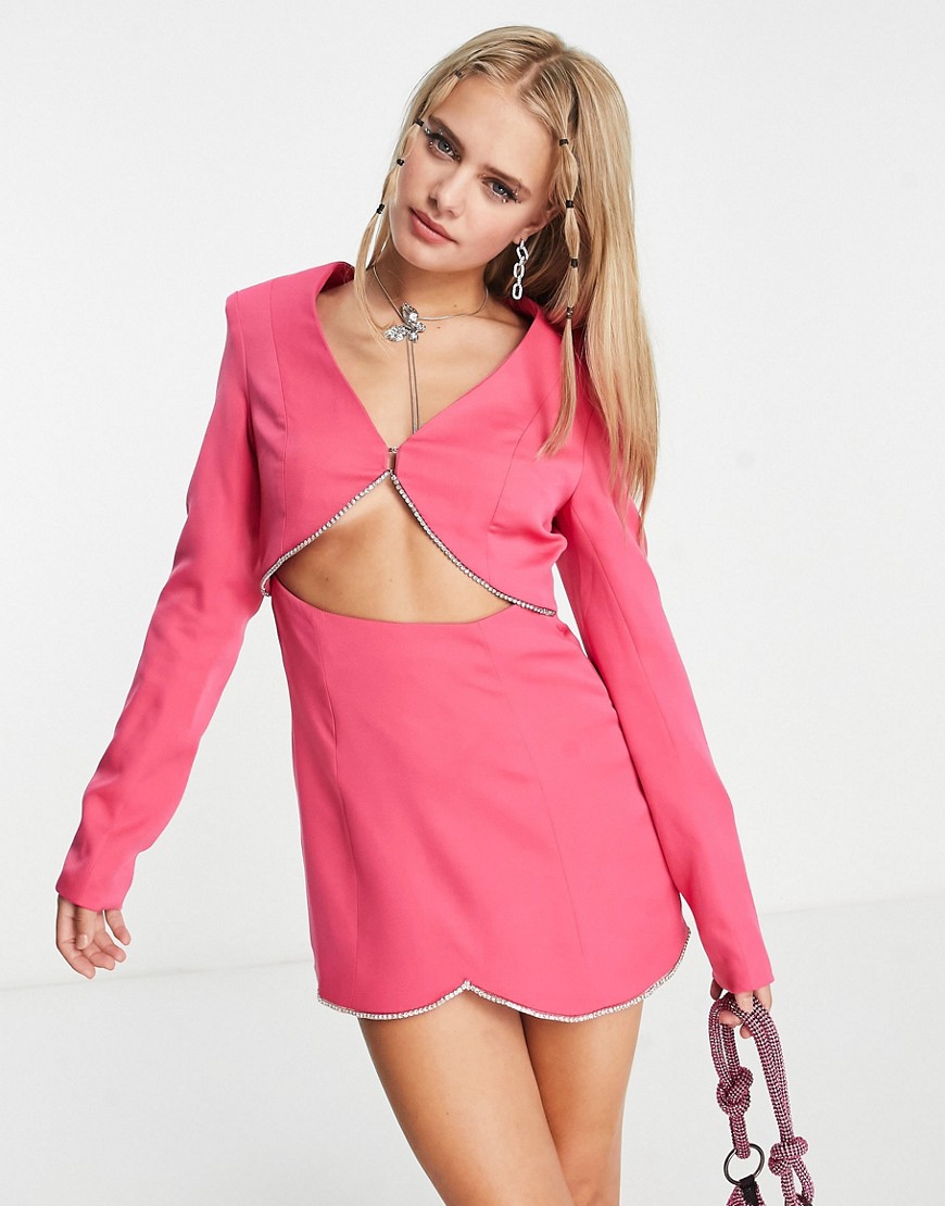 Kyo The Brand cut out waist blazer dress with diamonte trim in pink
