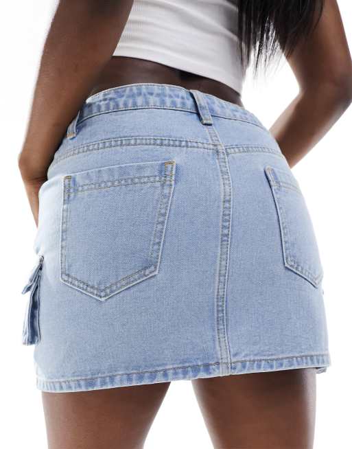 Kyo The Brand denim cargo pocket detail mini skirt in light blue wash