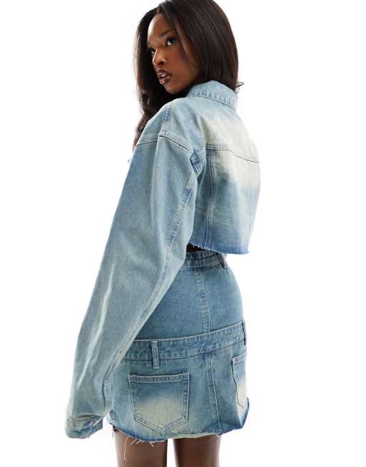 Kyo The Brand denim cropped jacket co-ord in blue bleach wash, 4 of 4
