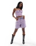 [KYO] Kyo The Brand denim high waisted shorts in acid purple wash (part of a set) 6 Purple acid wash