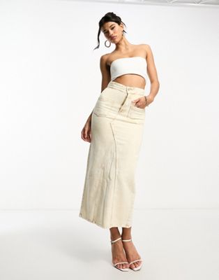 Kyo The Brand denim maxi skirt co-ord in washed sand