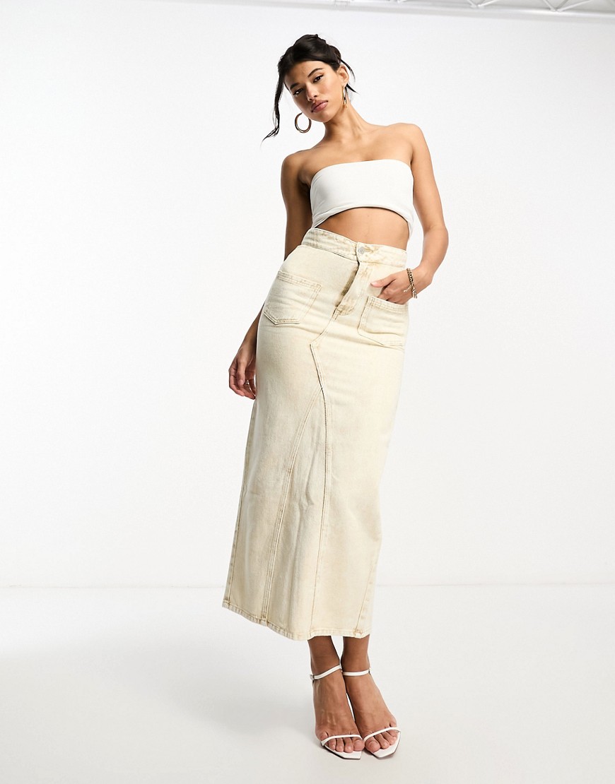 Shop Kyo The Brand Denim Maxi Skirt In Washed Sand - Part Of A Set-neutral