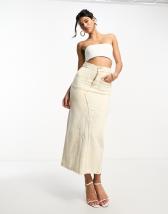 Topshop leather look split seam midi skirt in distressed grey | ASOS