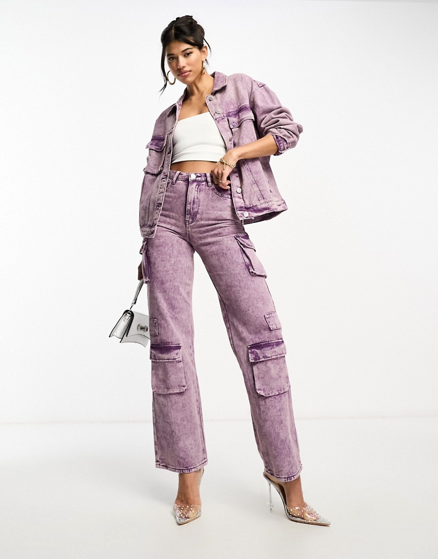 The Brand denim metallic utility wide leg jean in lilac - part of a set-Purple