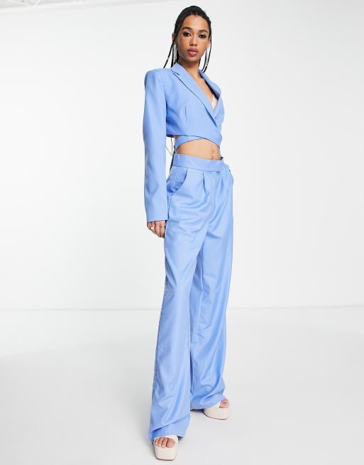 Kyo - The Brand - Elegante broek met losse pasvorm, rits en split in korenbloemblauw, deel van co-ord set