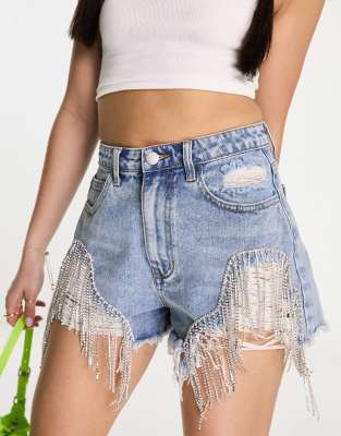 KYO Kyo The Brand embellished distressed denim shorts in blue wash