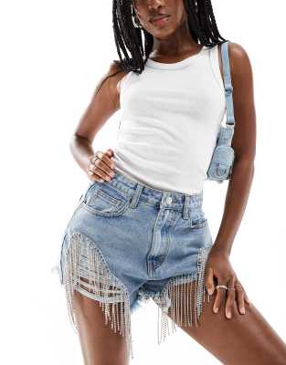 KYO The Brand embellished distressed denim shorts in blue wash Sale