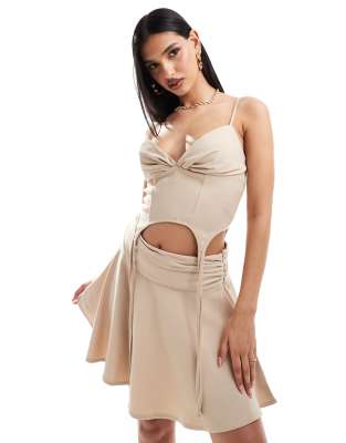 Kyo The Brand - Gerafftes Camisole-Korsett-Oberteil in Kamelbeige, Kombiteil-Neutral