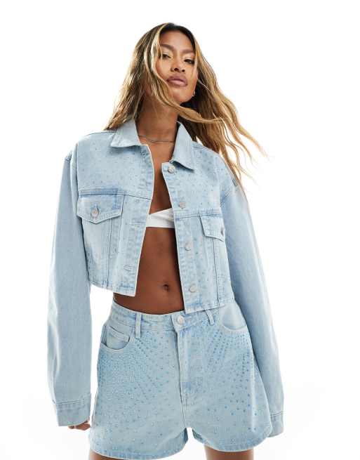 Giacca di jeans con strass on sale