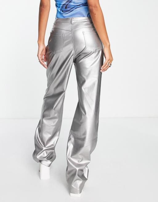 Kyo The Brand high waisted metallic pants in silver