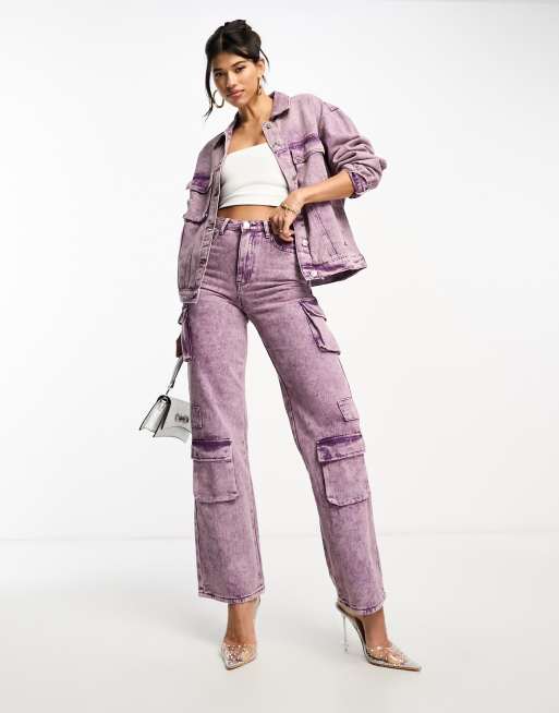 Kyo The Brand - Jeans a fondo ampio lilla metallizzati con tasche in coordinato
