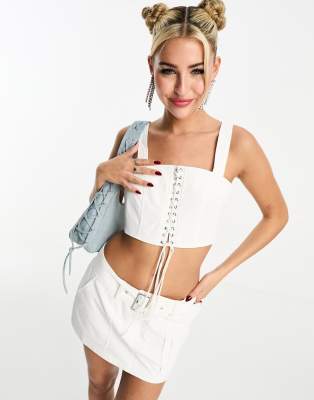 Kyo The Brand Lace Up Detail Crop Top In White -set