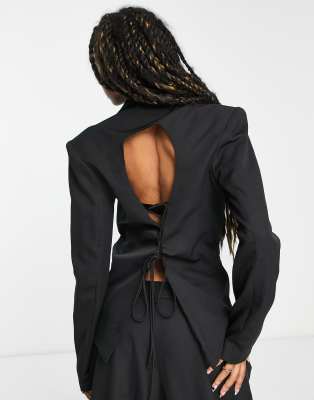 The Brand lace up open back blazer in black