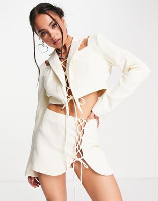 Kyo The Brand lace up tie front mini skirt in cream