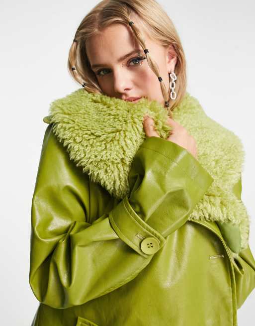 Kyo The Brand leather look trench coat with detachable faux fur