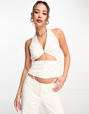 Kyo - The Brand - Longline-Top in Weiß mit Cut-out, Kombiteil